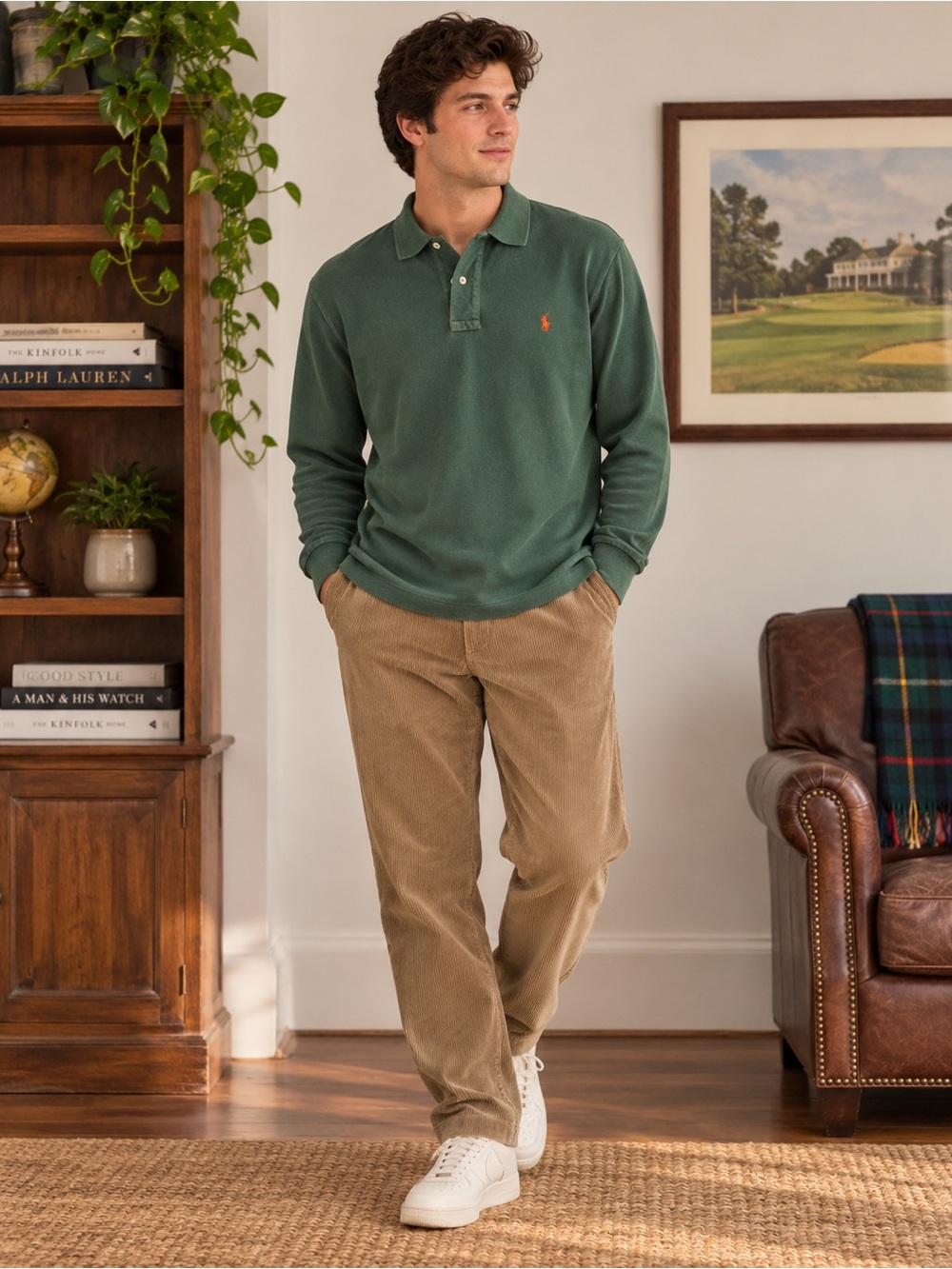 Men’s Forest Green Long Sleeve Ralph Lauren Polo Shirt – Preppy Comfort